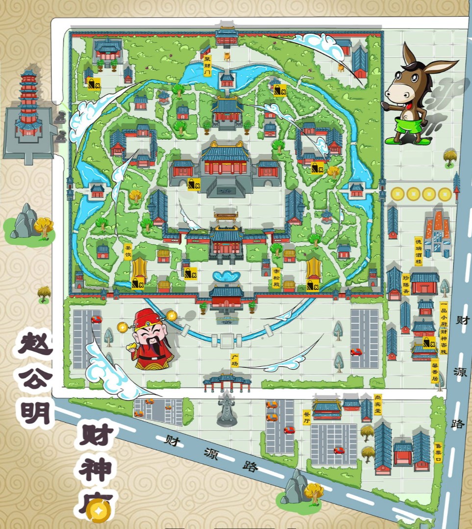 惠民寺庙类手绘地图